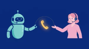 Un assistant IA passe le combiné téléphonique à une Call’Assistant(e) : le relais humain